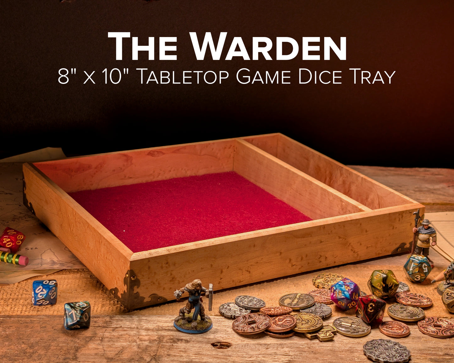 The Warden – Premium Wooden Dice Tray with Storage