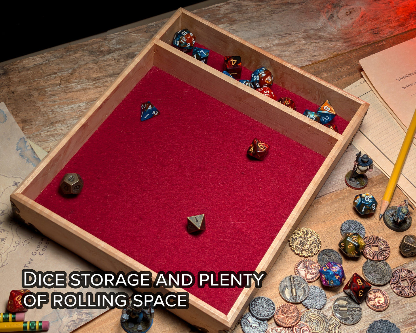 The Warden – Premium Wooden Dice Tray with Storage